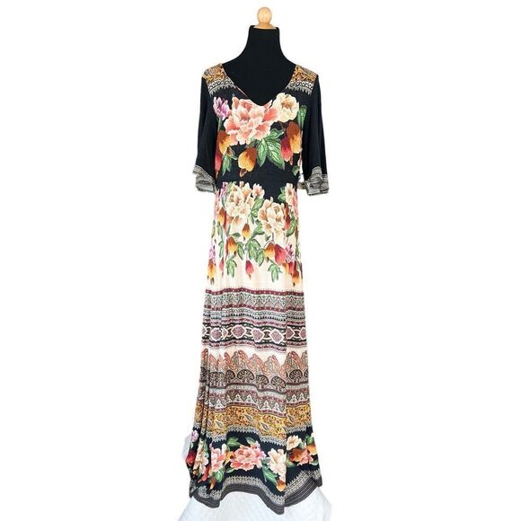 Farm Rio Esmeralda Floral Maxi Dress  Print Mixed Black Red Medium - Picture 5 of 10